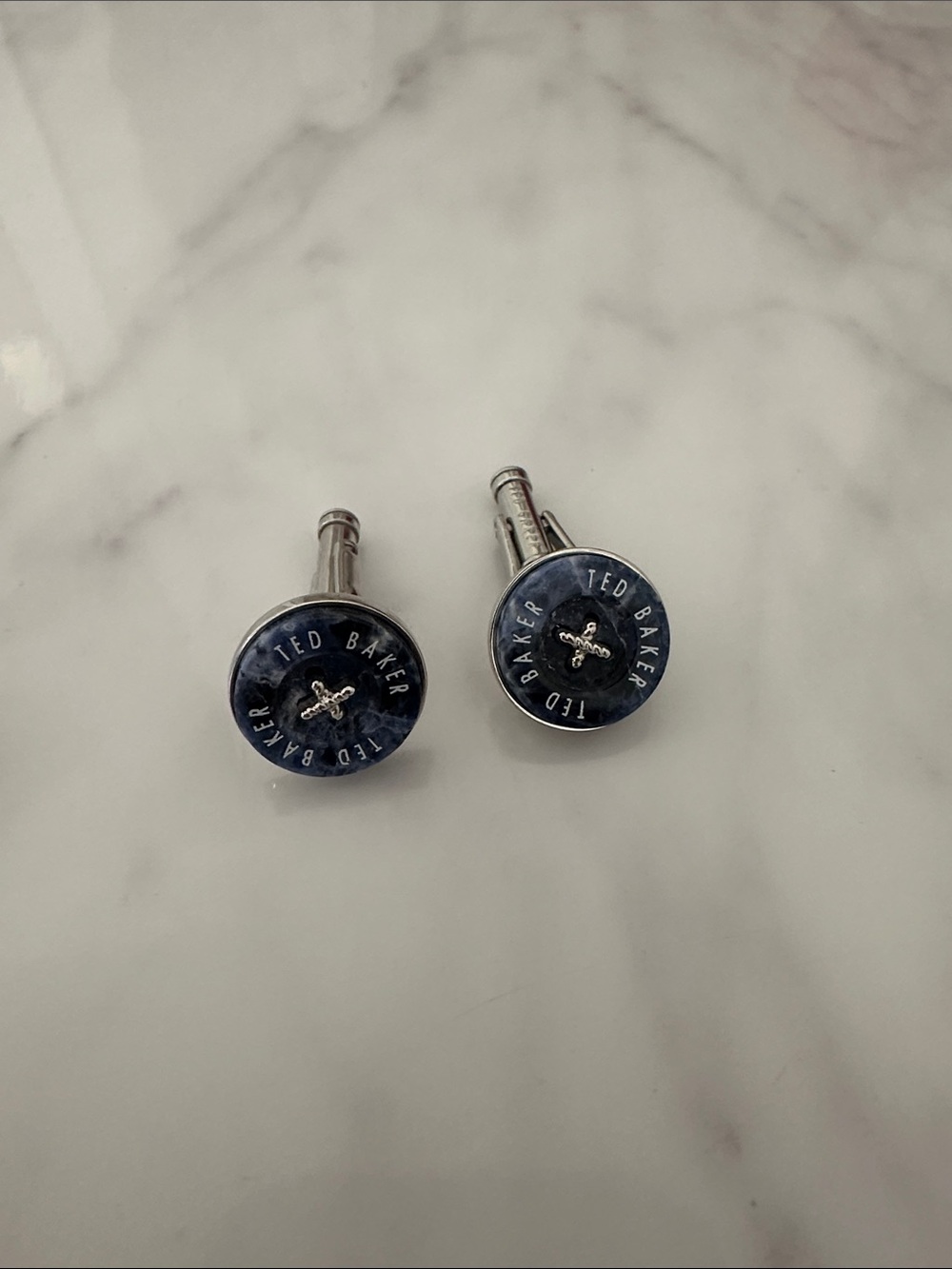 Ted Baker Silver Cufflinks with Navy Button Centers